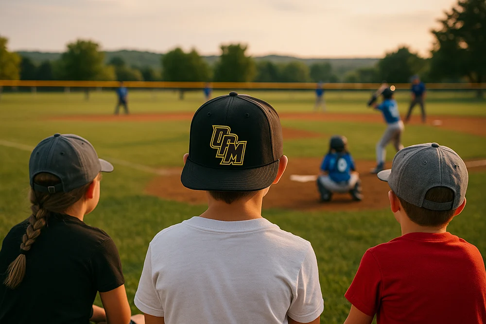 Team celebrating with custom caps